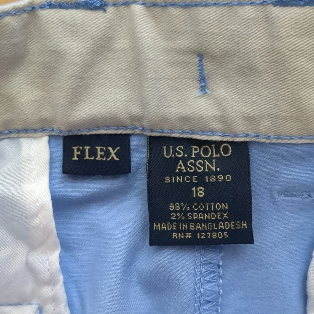 US Polo Assn Boys Light Blue Flex Cotton Cargo Shorts, Size 18, NEW, nwt